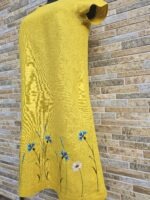 Sinepikollane linane käsitöötikandiga kleit suurus S - Image 2