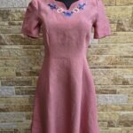 Vanaroosa linane käsitöötikandiga kleit suurus XS-S