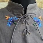 Tumehall linane käsitöötikandiga särk suurus XL