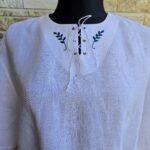 Meeste valge linane käsitöötikandiga pluus suurus XXL