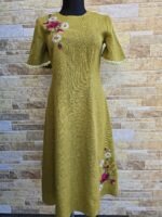 Hele samblaroheline käsitöötikandiga linane kleit suurus M