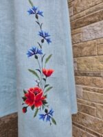 Helesinine linane käsitöötikandiga kleit suurus XS - Image 3