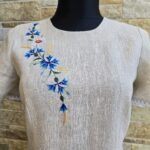 Hele naturaalne käsitöötikandiga linane kleit suurus M