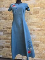 Sinine linane käsitöötikandiga kleit suurus XS - Image 2