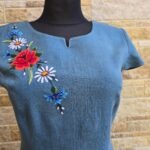 Sinine linane käsitöötikandiga kleit suurus XS