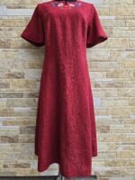 Tume punane käsitöötikandiga linane kleit suurus XL - Image 2