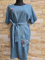 Hallikassinine käsitöötikandiga linane kleit suurus L