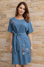 Hallikassinine käsitöötikandiga linane kleit suurus L