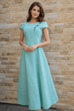 Mündiroheline käsitöötikandiga linane kleit suurus XS - Image 2