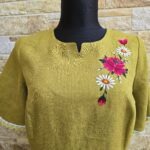 Hele samblaroheline käsitöötikandiga linane kleit suurus XL