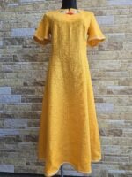 Kollane käsitöötikandiga linane kleit suurus L - Image 2