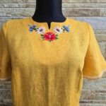 Kollane käsitöötikandiga linane kleit suurus L