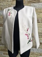 Valge villane jakk käsitöö tikanditega, suurus S