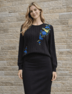 Must käsitöötikandiga kampsun L-XL