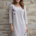 Trikotaažist käsitöö tikandiga kleit suurus L