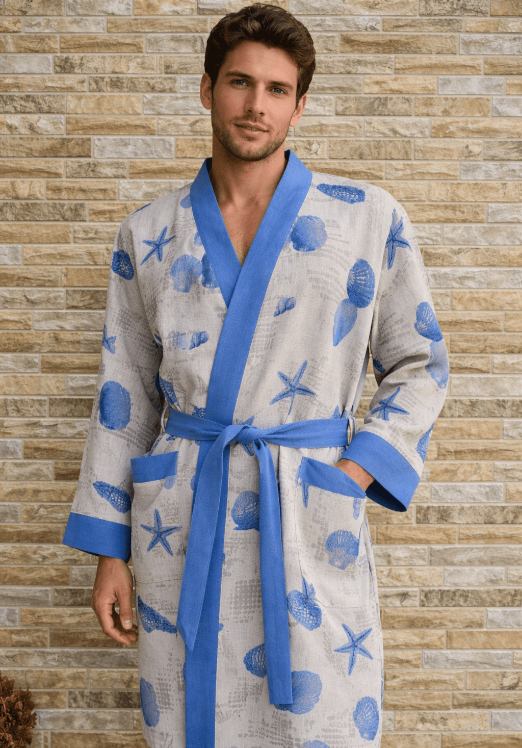 file_00000000f2207243b6c8a2a9cbd9ca72 Linane meeste kimono merekarbi mustriga L-XL - Image 1