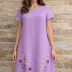 Linasest riidest tikandiga kleit suurus S